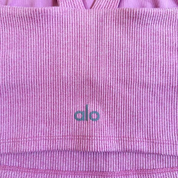 Alo Yoga Alosoft Aura Ribbed Bra Tank Blush Pink S Yoga Workout Crop Top - Picture 6 of 8